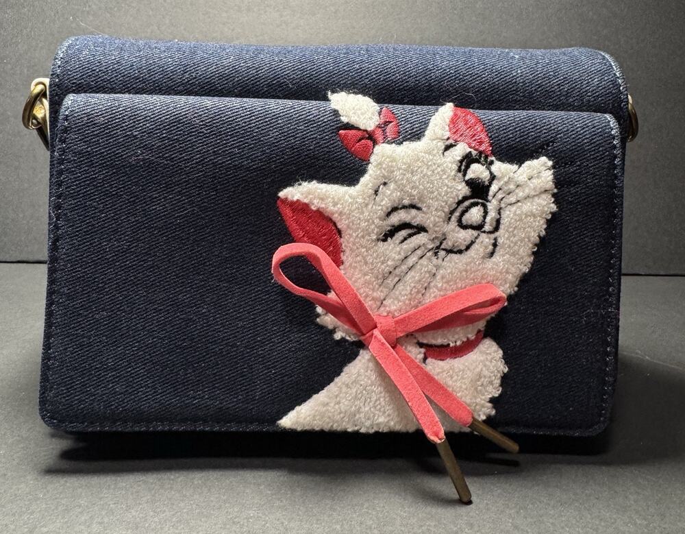 Disney Loungefly Marie Aristocats Bonjour Denim Crossbody Bag Blue Chenille New